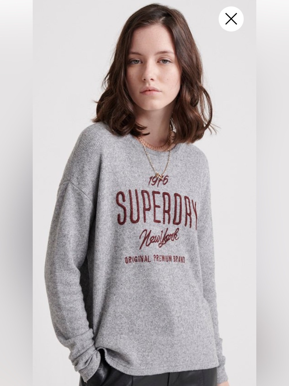 Superdry Gray Crewneck Sweater with Burgundy Logo
